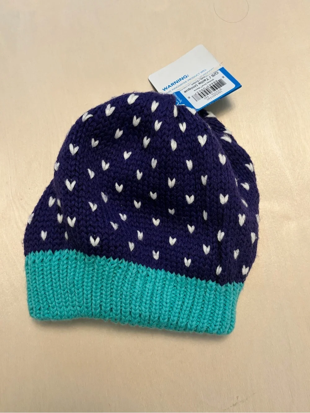 Columbia Kids' Purple & Teal Heart Knit Fleece Beanie, Girls O/S - NWT